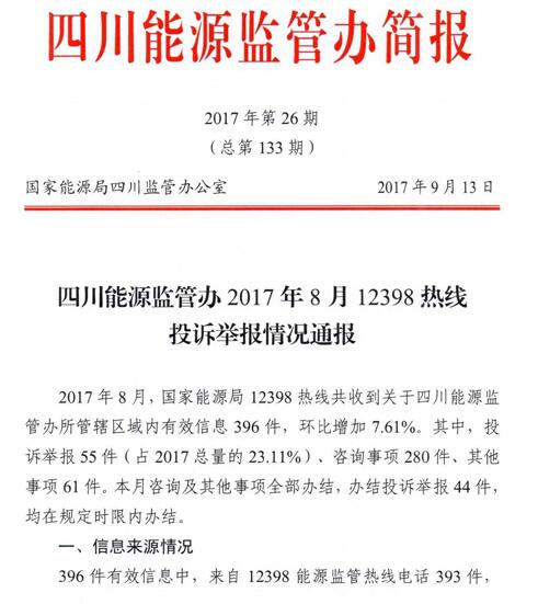 四川省2017年8月12398熱線(xiàn)投訴舉報(bào)情況