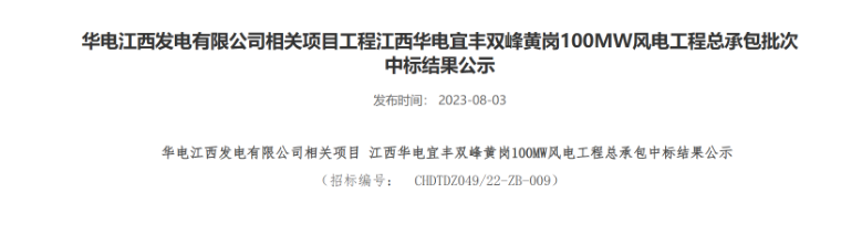 超2億元！華電100MW風(fēng)電總承包項目中標(biāo)公示