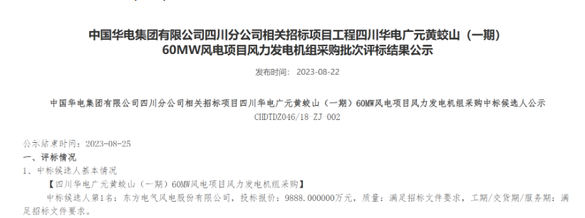 160MW！華電2個風電項目候選人公示